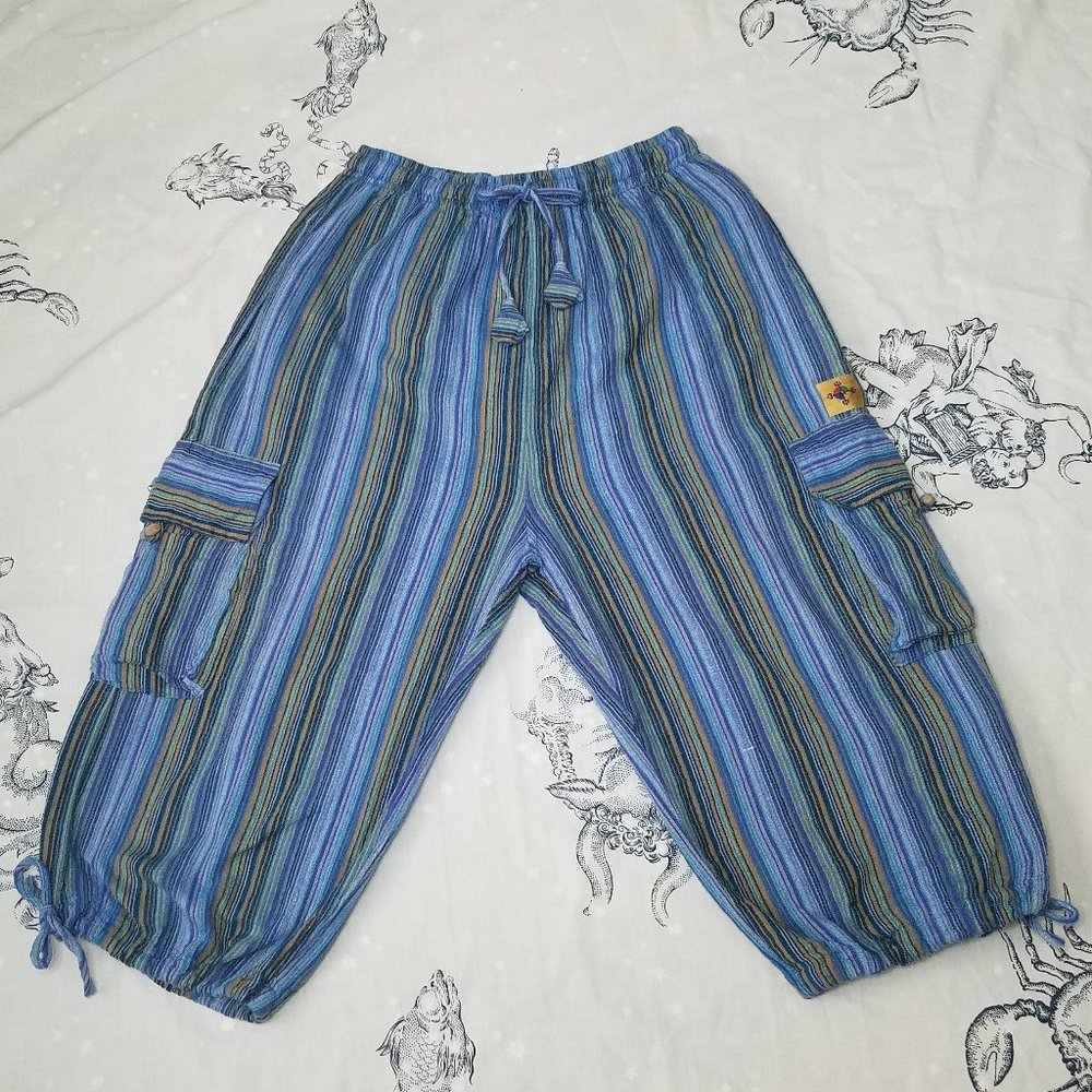 Striped Cotton Cargo Capris Small